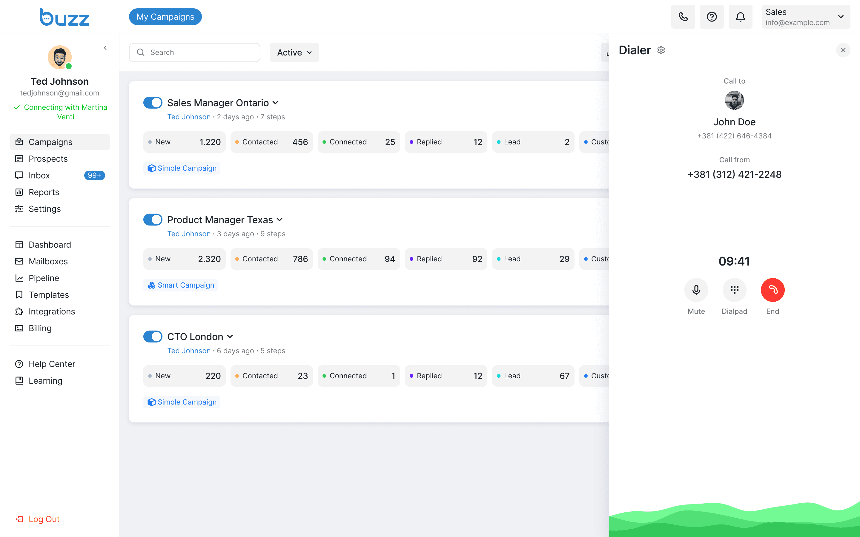 Dialer for calls directly from platform